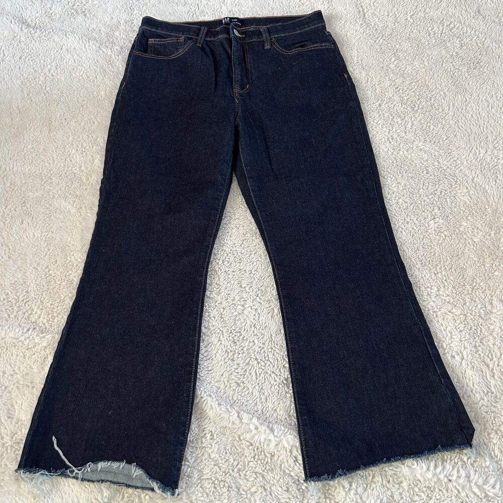 Gap Womens 70's Flare Dark Denim Jeans 14 Casual Cotton Preppy Teacher Business - Picture 2 of 7